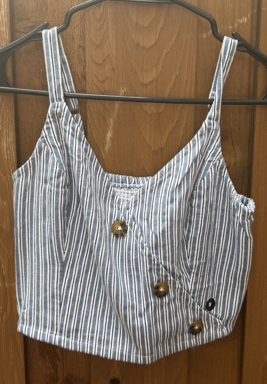 NWT Hollister Asymmetrical Crossover Button Crop Top Blue Stripe Medium M